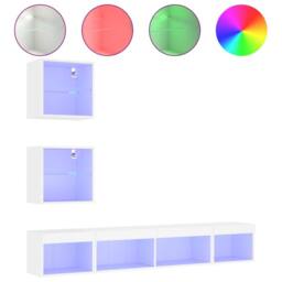 Berkfield Home Modern 5 Piece TV Wall Units with LED White Engineered Wood - thumbnail 3