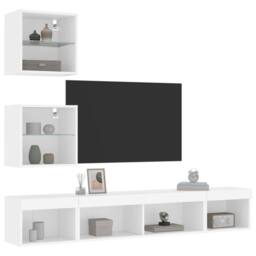Berkfield Home Modern 5 Piece TV Wall Units with LED White Engineered Wood - thumbnail 5
