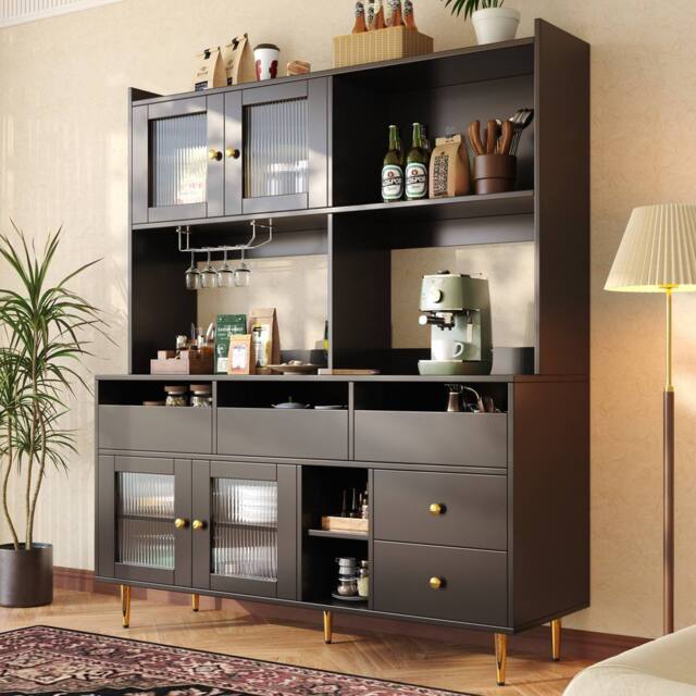 STILVORA Sideboard Storage Cabinet with Changhong Glass Black - image 1