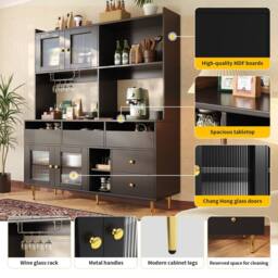 STILVORA Sideboard Storage Cabinet with Changhong Glass Black - thumbnail 8