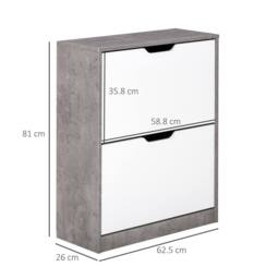 HOMCOM Two Drawer Shoe Cabinet Home Storage Organiser with Groove Handles in Grey - thumbnail 3
