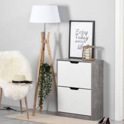 HOMCOM Two Drawer Shoe Cabinet Home Storage Organiser with Groove Handles in Grey