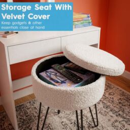 Harbour Housewares Wooden Dressing Table Set with LED Lights & Stool in Cream - thumbnail 9