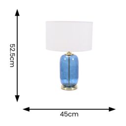 ValueLights Leigh Fabric Drum Shade with Navy Blue Glass & Gold Trim Table Lamp with Bulb in White - thumbnail 4
