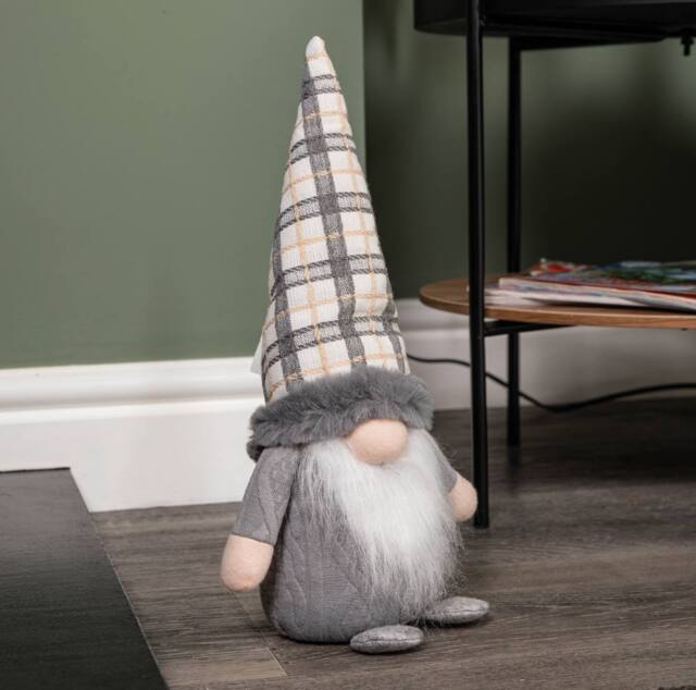 Samuel Alexander 35cm Grey Standing Christmas Gonk Decoration with Tartan Hat - image 1