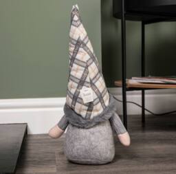 Samuel Alexander 35cm Grey Standing Christmas Gonk Decoration with Tartan Hat - thumbnail 3