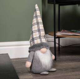 Samuel Alexander 35cm Grey Standing Christmas Gonk Decoration with Tartan Hat - thumbnail 1