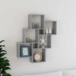 Berkfield Home Wall Cube Shelf Concrete Grey 78x15x93 cm Engineered Wood - Size: 78 x 15 x 93 cm - thumbnail 1