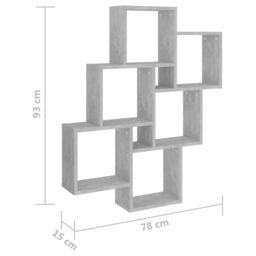 Berkfield Home Wall Cube Shelf Concrete Grey 78x15x93 cm Engineered Wood - Size: 78 x 15 x 93 cm - thumbnail 6