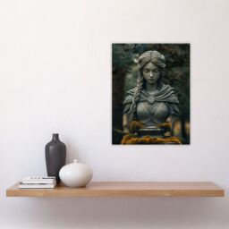 "Artery8 Norse Shield Maiden Warrior Bust Statue in Forest Wall Art Print in Green - Size: W18"" x H24""" - thumbnail 4