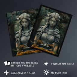 "Artery8 Norse Shield Maiden Warrior Bust Statue in Forest Wall Art Print in Green - Size: W18"" x H24""" - thumbnail 2