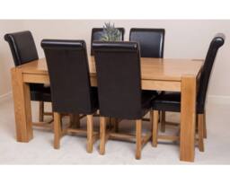 Thats Furniture Kuba 180 x 90 cm Chunky Oak Dining Table & 6 Washington Leather Chairs in Brown - thumbnail 3