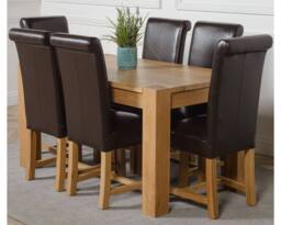 Thats Furniture Kuba 180 x 90 cm Chunky Oak Dining Table & 6 Washington Leather Chairs in Brown