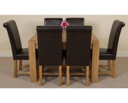 Thats Furniture Kuba 180 x 90 cm Chunky Oak Dining Table & 6 Washington Leather Chairs in Brown - thumbnail 2