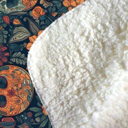 Warren Reed - Designer Dia De Los Muertos Skulls Sherpa Blanket in Orange - Size: Large - thumbnail 3