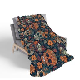 Warren Reed - Designer Dia De Los Muertos Skulls Sherpa Blanket in Orange - Size: Large - thumbnail 2