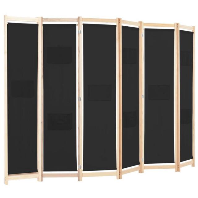 Berkfield Home Stylish 6-Panel Room Divider Black 240x170x4 cm Fabric - Size: 240 x 170 x 4 cm - image 1