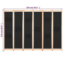 Berkfield Home Stylish 6-Panel Room Divider Black 240x170x4 cm Fabric - Size: 240 x 170 x 4 cm - thumbnail 8