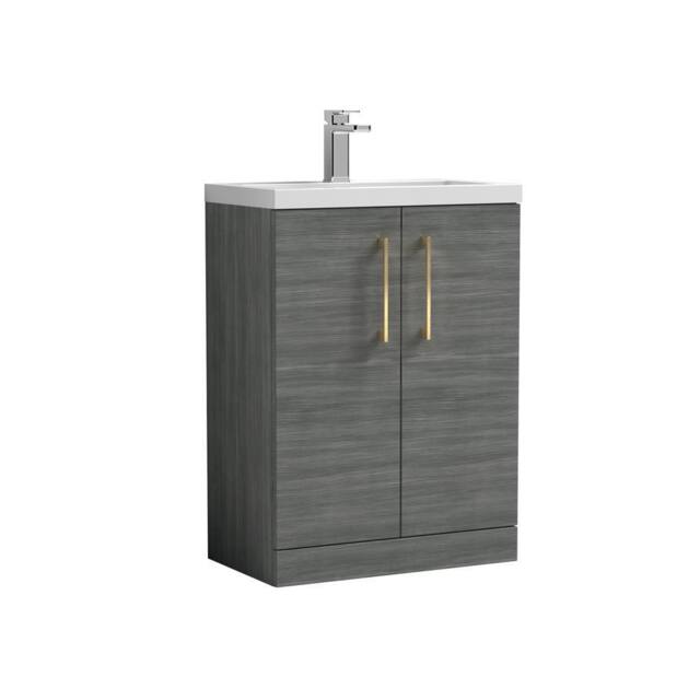 Balterley Bathroom Vanity Basin Unit, Brushed Brass Handles, 600mm, Wood Grey - image 1