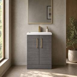 Balterley Bathroom Vanity Basin Unit, Brushed Brass Handles, 600mm, Wood Grey - thumbnail 8