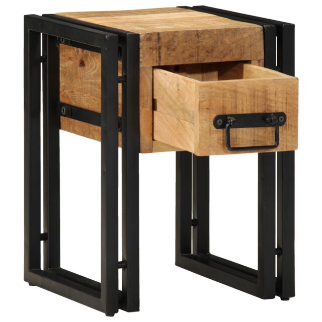 Berkfield Home End Table with Drawer Black 30x30x40 cm Solid Mango Wood in Brown - Size: 30 x 30 x 40 cm - image 1