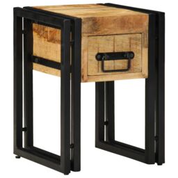 Berkfield Home End Table with Drawer Black 30x30x40 cm Solid Mango Wood in Brown - Size: 30 x 30 x 40 cm - thumbnail 3