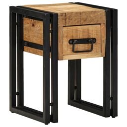 Berkfield Home End Table with Drawer Black 30x30x40 cm Solid Mango Wood in Brown - Size: 30 x 30 x 40 cm - thumbnail 2
