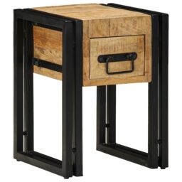 Berkfield Home End Table with Drawer Black 30x30x40 cm Solid Mango Wood in Brown - Size: 30 x 30 x 40 cm - thumbnail 4
