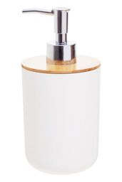Orsina Grey Lotion Dispenser With Silver Pump, 500ml Bamboo Fibre Hand Lotion Dispenser, Sturdy Bathroom Accessory in White - thumbnail 6