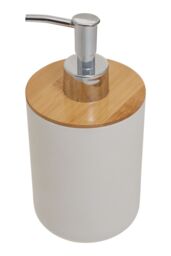 Orsina Grey Lotion Dispenser With Silver Pump, 500ml Bamboo Fibre Hand Lotion Dispenser, Sturdy Bathroom Accessory in White - thumbnail 2