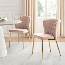 FurnitureboxUK Set of 2 Danica Velvet Dining Chairs With Gold Legs in Pink - thumbnail 1
