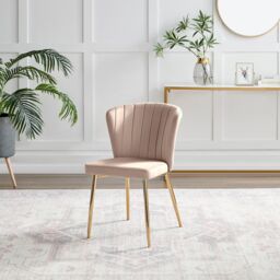 FurnitureboxUK Set of 2 Danica Velvet Dining Chairs With Gold Legs in Pink - thumbnail 4