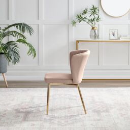 FurnitureboxUK Set of 2 Danica Velvet Dining Chairs With Gold Legs in Pink - thumbnail 6