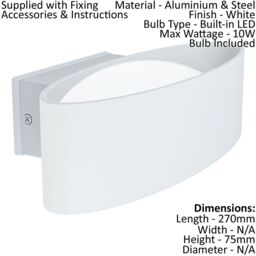 Loops IP44 Outdoor Wall Light White Aluminium & Steel 10W Built in LED Porch Lamp - thumbnail 2