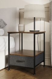 FWStyle Walnut Effect Side Table With Storage Drawer in Brown - thumbnail 2