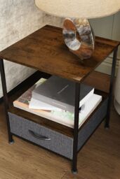 FWStyle Walnut Effect Side Table With Storage Drawer in Brown - thumbnail 4