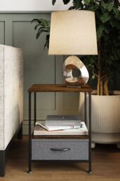 FWStyle Walnut Effect Side Table With Storage Drawer in Brown - thumbnail 3