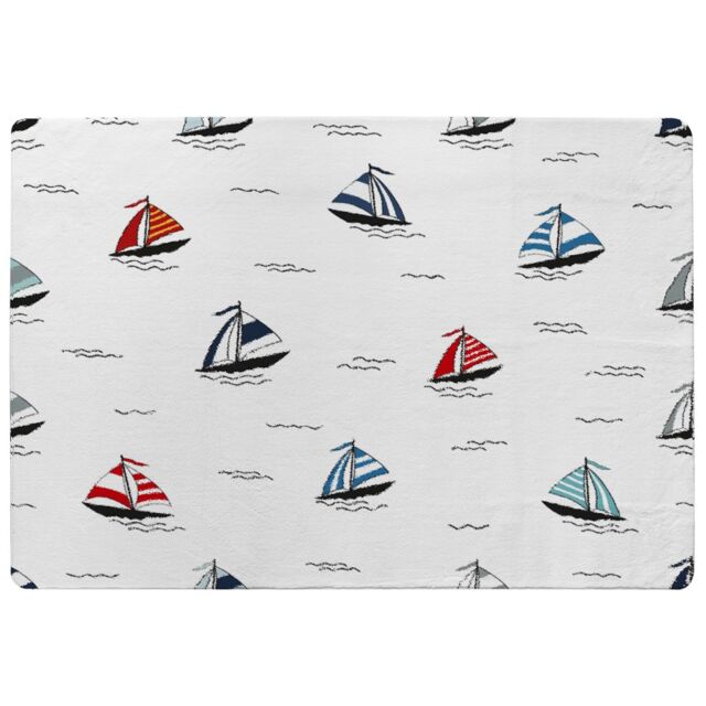 Benjamin Tate Design Red & Blue Sailboats Rug in Natural - Size: Large - image 1
