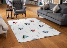 Benjamin Tate Design Red & Blue Sailboats Rug in Natural - Size: Large - thumbnail 2