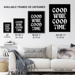 "Artery8 Good Wine Good Time Black White Fun Cheeky Wall Art Print - Size: W12"" x H16""" - thumbnail 3