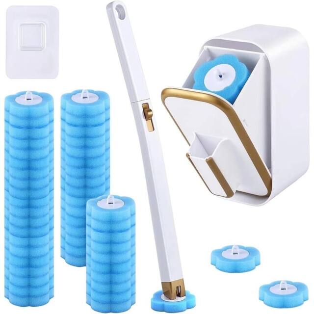 VOGREX Wall Mount Disposable Toilet Brush Set & 48 Replacement Refill Heads in Blue - image 1