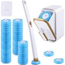 VOGREX Wall Mount Disposable Toilet Brush Set & 48 Replacement Refill Heads in Blue