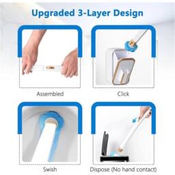 VOGREX Wall Mount Disposable Toilet Brush Set & 48 Replacement Refill Heads in Blue - thumbnail 4