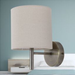 First Choice Lighting Set of 2 Brea - Antique Brass Wall Lights with Natural Linen Shade in Gold - thumbnail 4