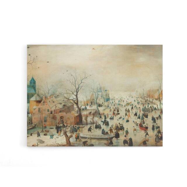 "Artery8 Avercamp Winter Landscape With Skaters Canvas Wall Art Print in Beige - Size: W18"" x H24""" - image 1