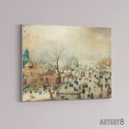 "Artery8 Avercamp Winter Landscape With Skaters Canvas Wall Art Print in Beige - Size: W18"" x H24""" - thumbnail 2