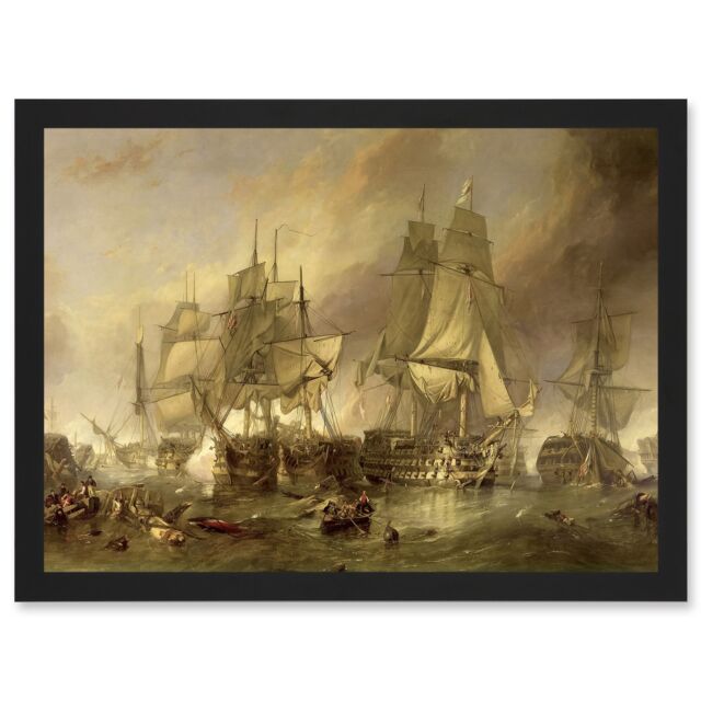 Artery8 Stanfield Battle Of Trafalgar Painting Naval Battle Artwork Framed Wall Art Print A4 in Black - image 1