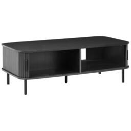 Wyld and Coco Coffee Table Black Laminated Wood Metal Legs Sliding Storage - thumbnail 4