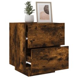 Berkfield Home Bedside Cabinet with LED Lights Smoked Oak Engineered Wood in Brown - thumbnail 5