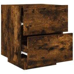Berkfield Home Bedside Cabinet with LED Lights Smoked Oak Engineered Wood in Brown - thumbnail 6
